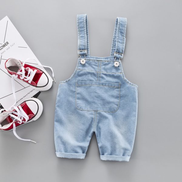 Baby Boy / Girl Front Pocket Solid Denim Suspender Shorts (No shoes)
